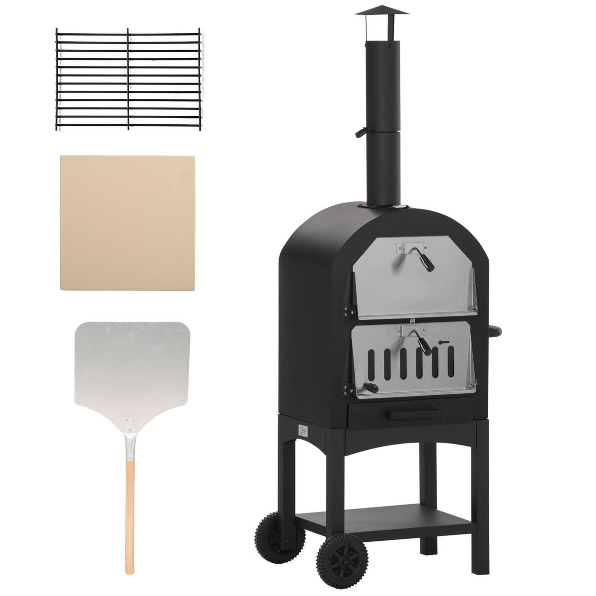 PIZZAOFEN DE-13746 auf Rollen mit Temperaturanzeige Schwarzgrau - Schwarz, Metall (54/161/63cm) - ComfortXL