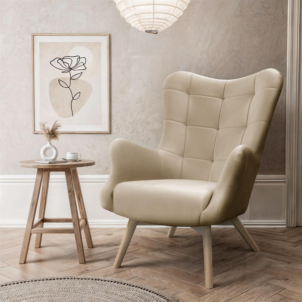 SESSEL SAND mit Buchenbeinen - Beige/Buchefarben, Textil (80/105/86cm) - Lookway