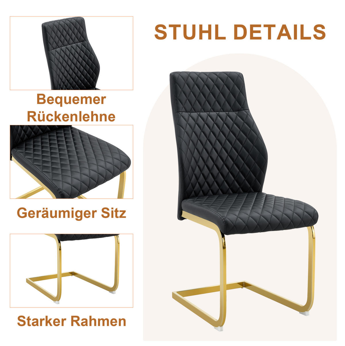 ESSZIMMER-SET mit Glastisch 5-tlg. 85 cm Schwarz/Gold - Schwarz, Metall (85/76/85cm) - Meubliv