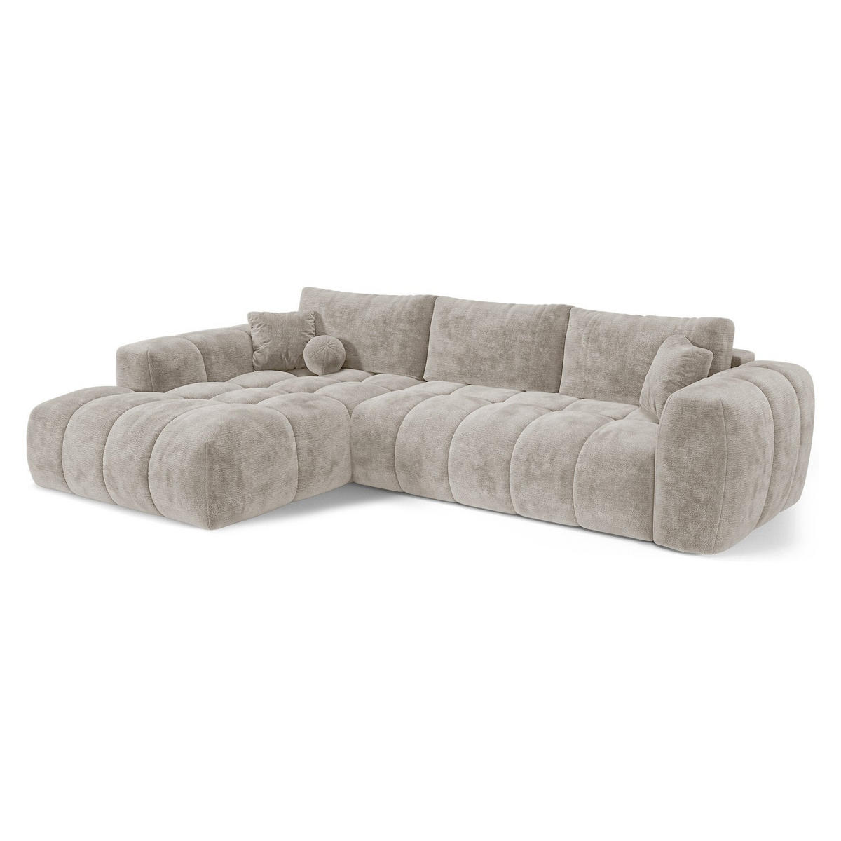 LINKSECK-SCHLAFSOFA mit Stauraum SKY Geprägter Samt Taupe 310cm - Taupe, Textil (310/180cm) - Premium Interiors
