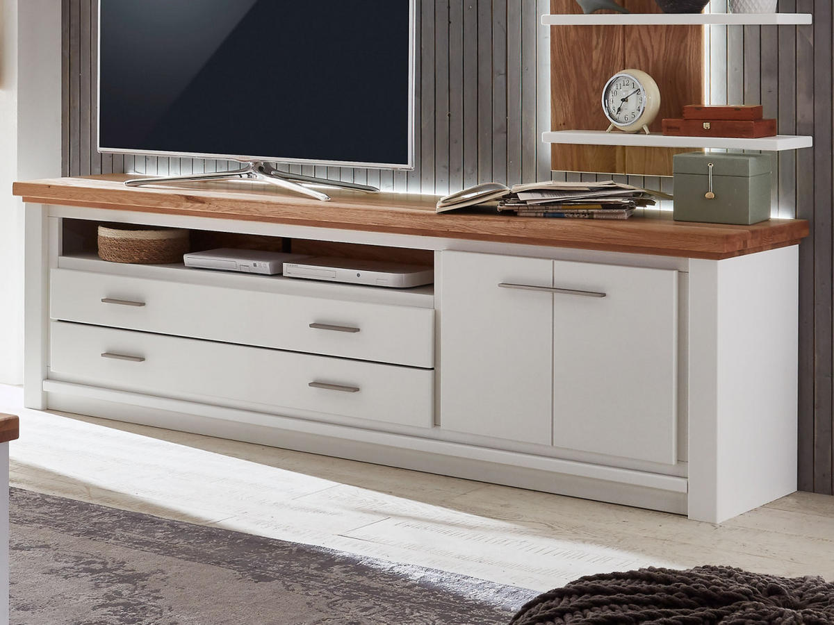 WOHNWAND weiß Olbia Wildeiche 327/45/189 cm - Weiß/Braun, Holz (327/189/45cm) - Casamia Massive Möbel