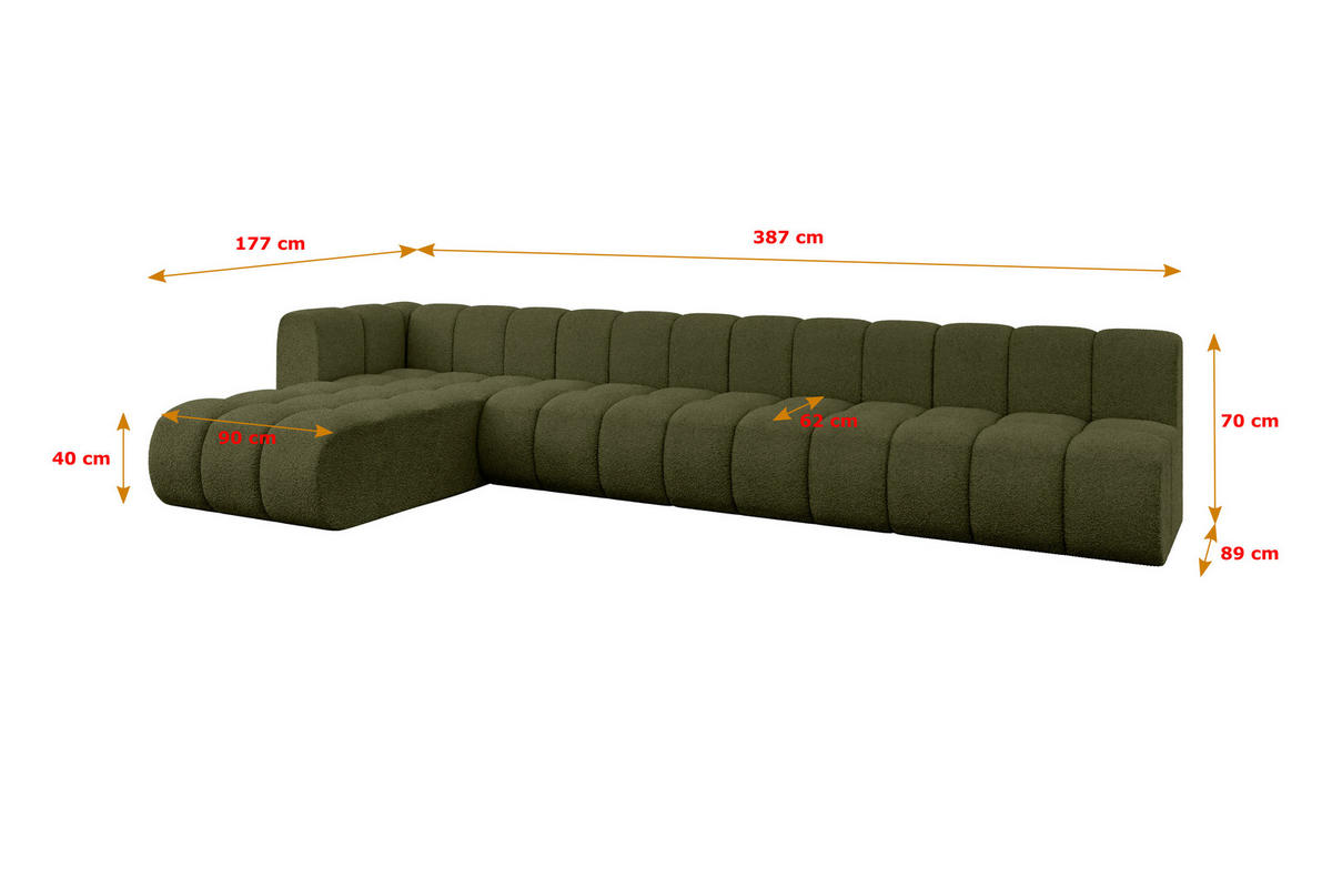 ECKSOFA modulares Sofa Darnel-L3 - 387x177x70 cm Grün - Grün, Holzwerkstoff/Textil (387/177cm) - ALTDECOR