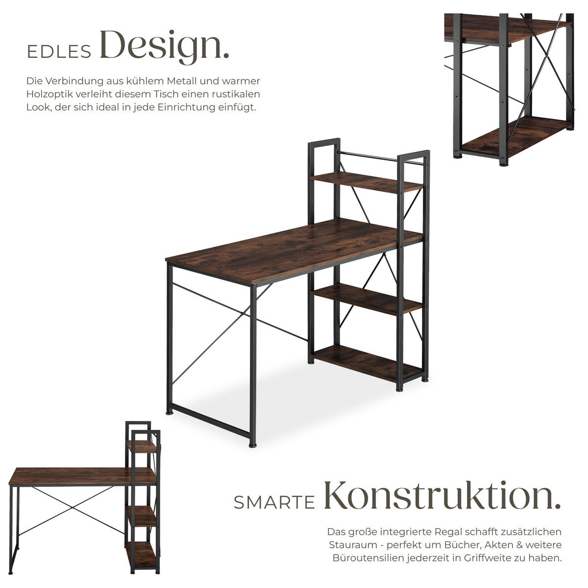 COMPUTERTISCH Hershey,122 x 61 x 120 cm,Industrial Holz dunkel, rustikal - Rostfarben, Holzwerkstoff (122/61/120cm) - tectake
