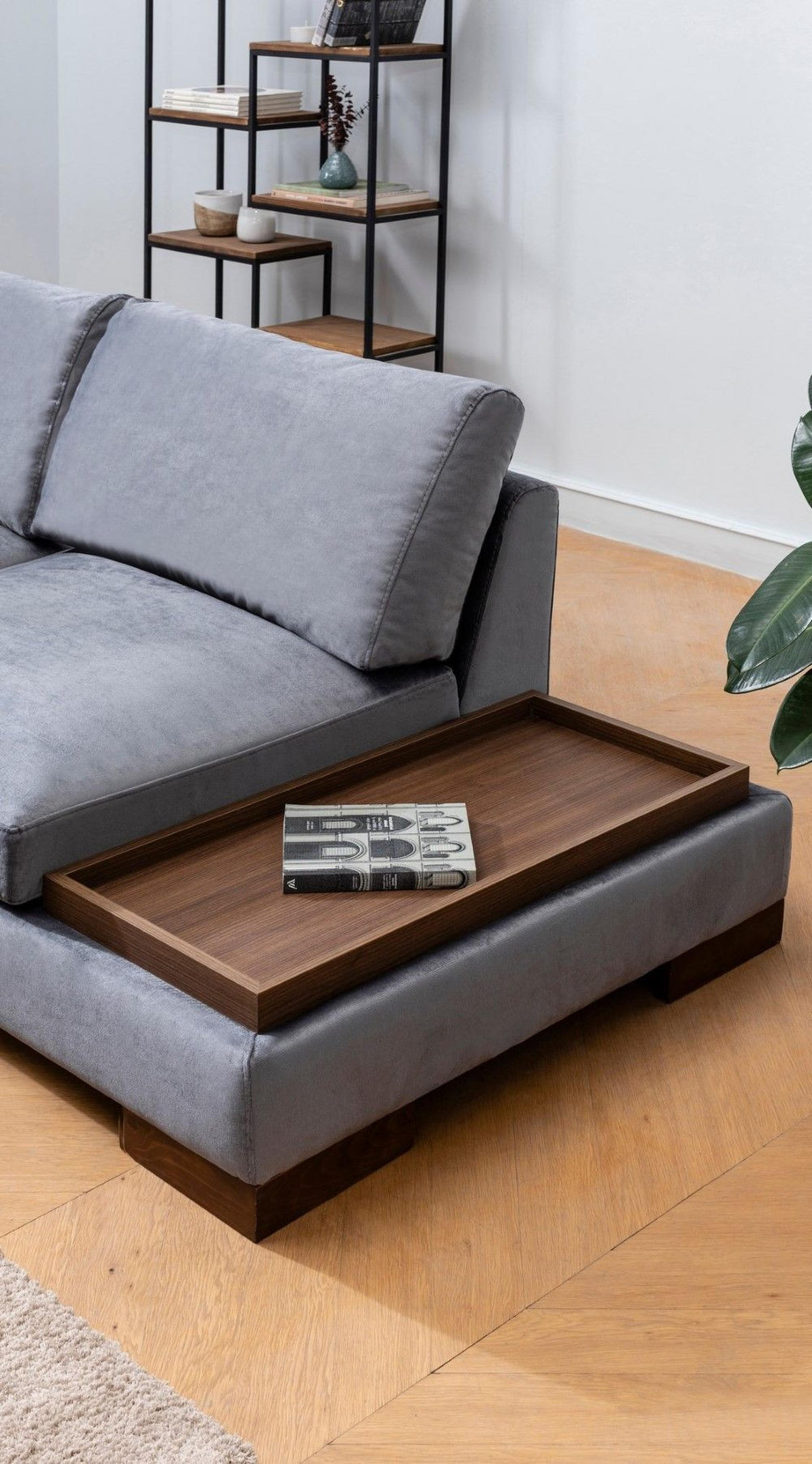 ECKSOFA mit Hocker und Lounge-Design - Dunkelgrau/Anthrazit, Holz/Textil (313/193cm) - myHomelando