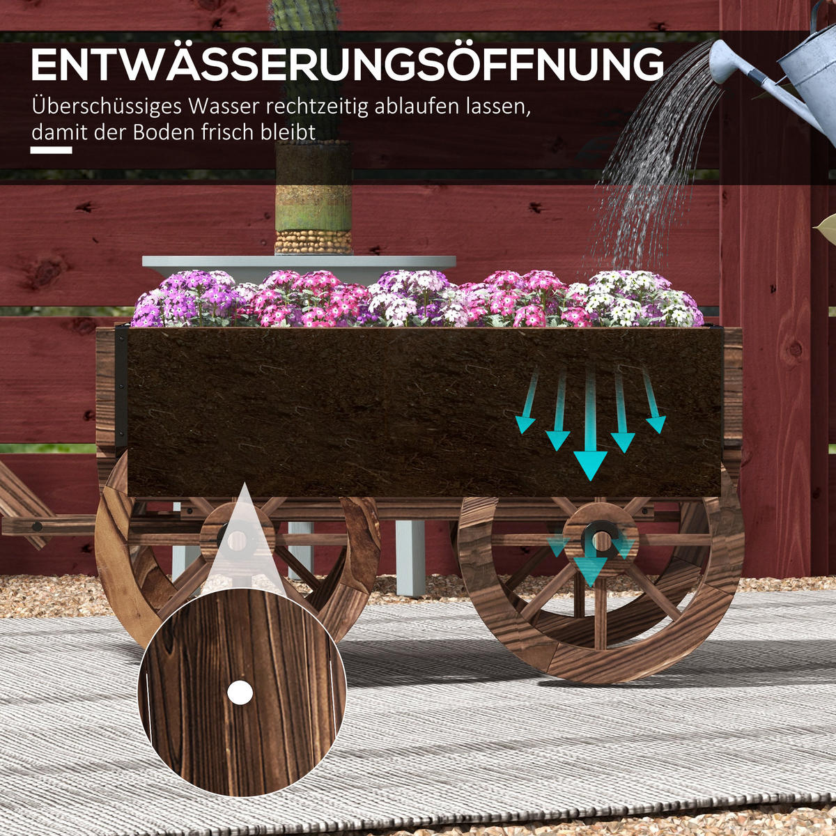 PFLANZENKASTEN für Garten, Terrasse, bis 30 kg belastbar, Verkohlt, 120 x 41 x 54 cm - Braun, Holz (41/54/120cm) - Outsunny