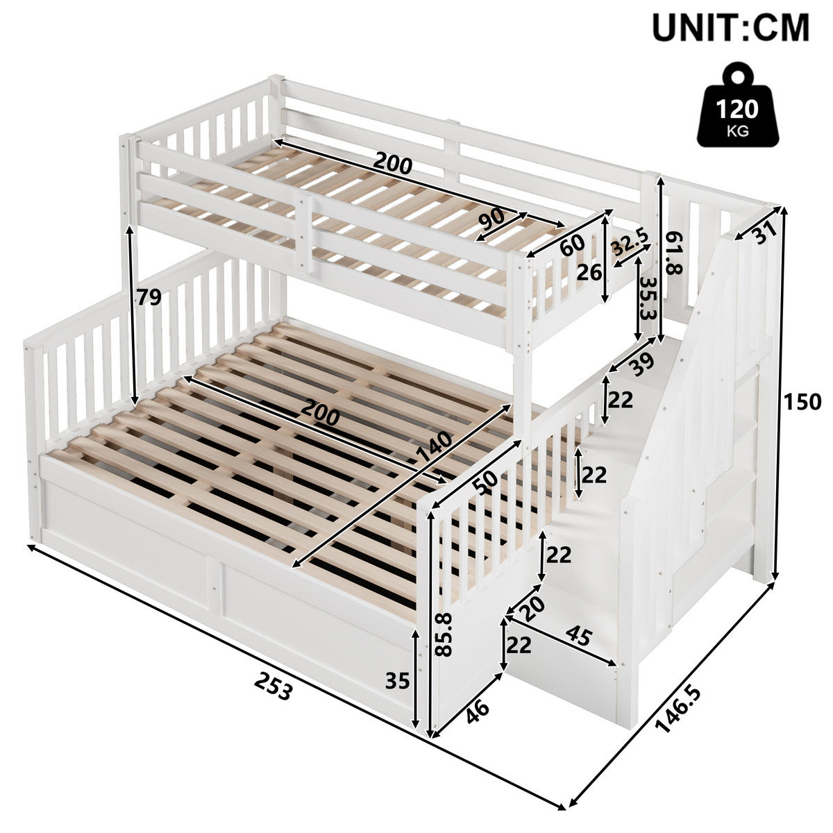ETAGENBETT 90/200 cm & 140/200 cm Weiß - Weiß, Holz - Raumix