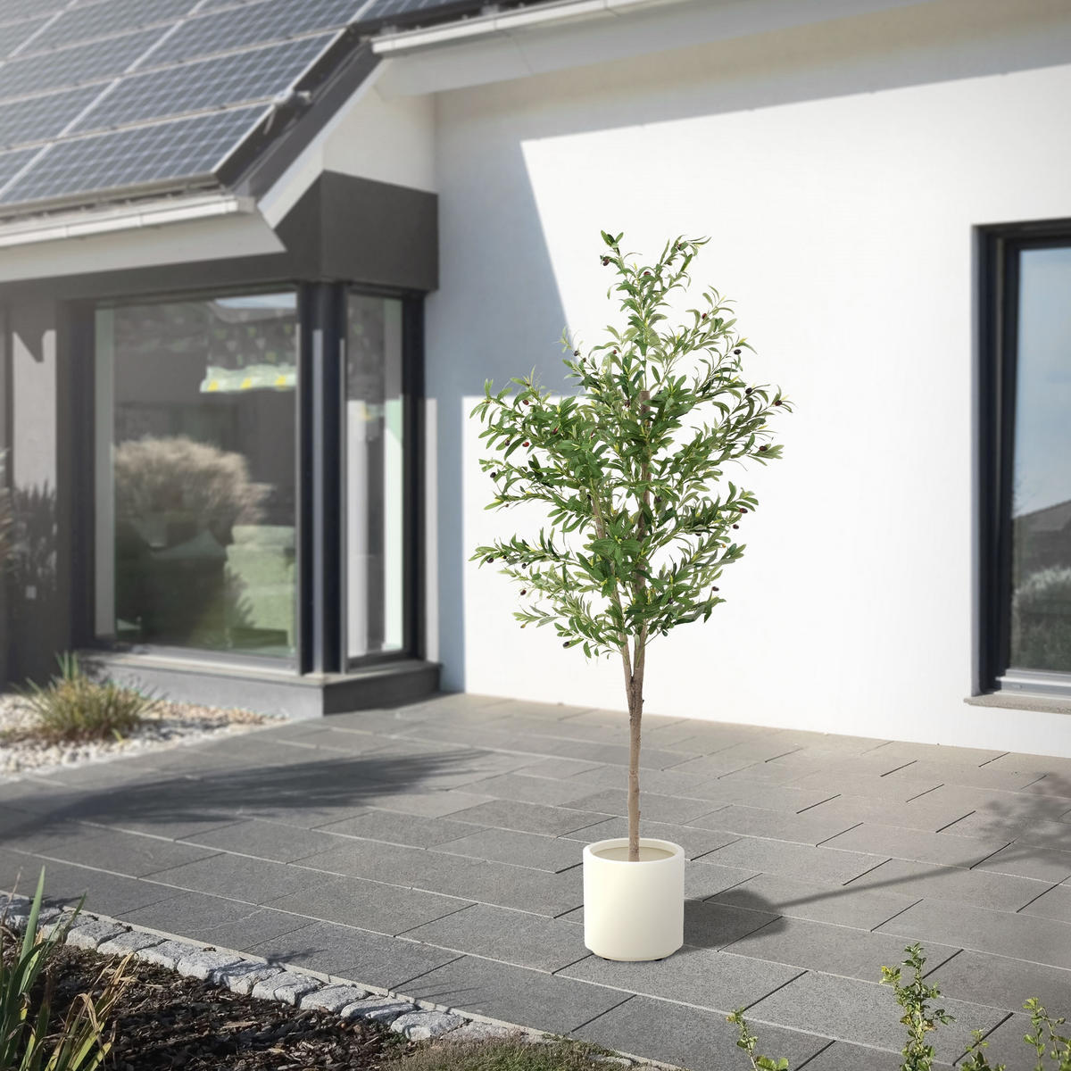 KUNSTPFLANZE Olive - Anthrazit/Grün, Holz/Kunststoff (180cm) - ML-DESIGN