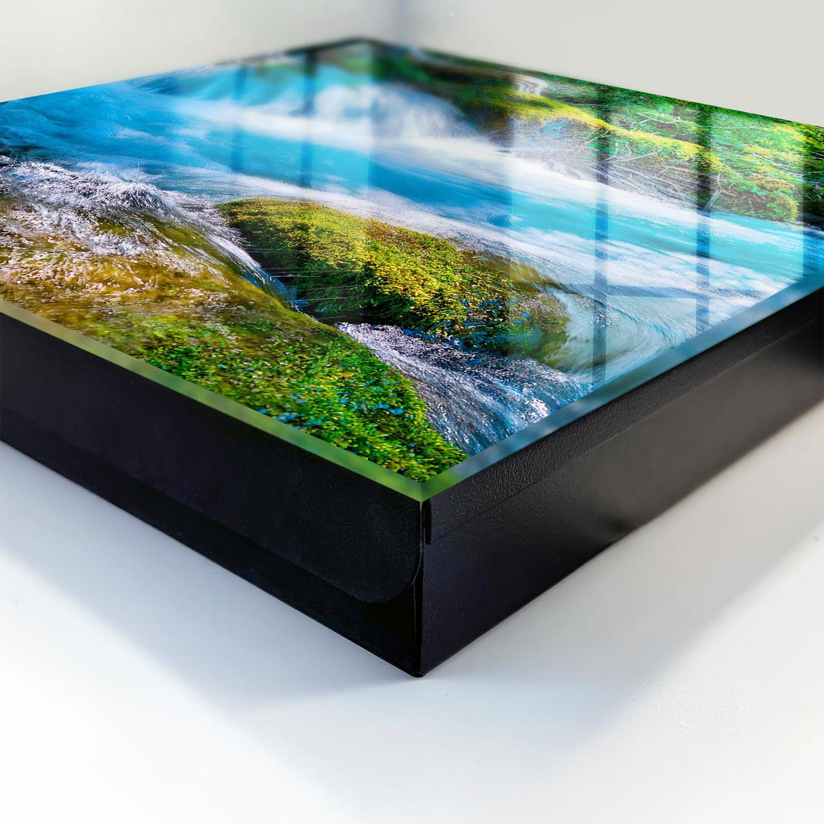 SCHLÜSSELBOX Schwarz 30x30 cm- Türöffnung nach rechts - Ein ruhiger Fluss - Blau, Metall (30/30/5cm) - TULUP