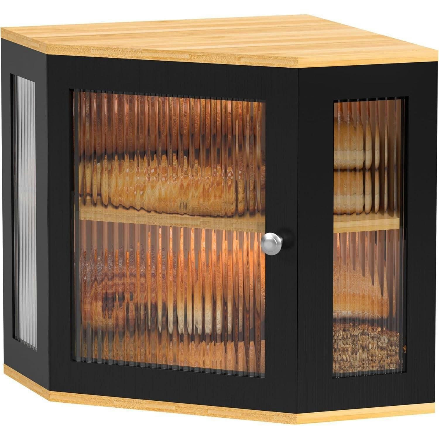 BROTKASTEN Ecke Bambus Schwarz 32 x 32 x 35 cm - Multicolor, Naturmaterialien (17.5/31/40cm)