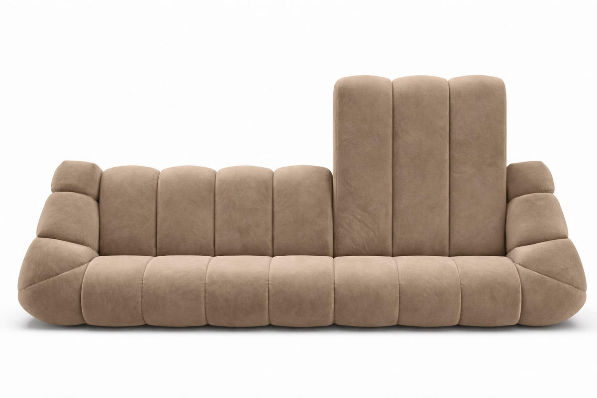 ECKSOFA Modulare L-Form, Veloursstoff Bluvel, Latte, Rechts, CROISSANT XL - Hellbraun, Holz (340/190cm) - Kaiser Möbel