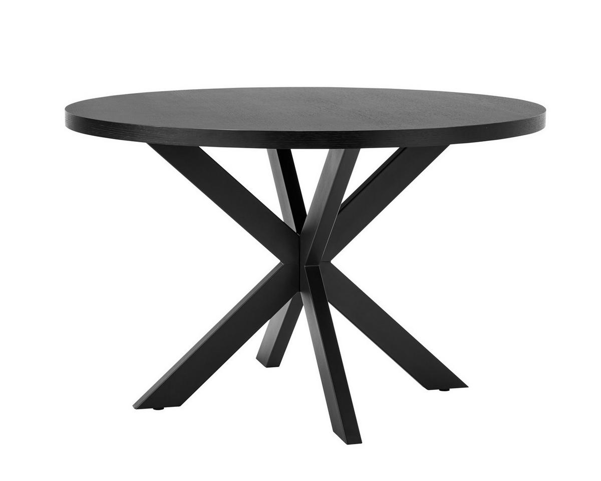 ESSTISCH rund aus Eichenholz 120cm, schwarz - Schwarz, Holz/Metall (120/120/75cm) - Giga Meubel