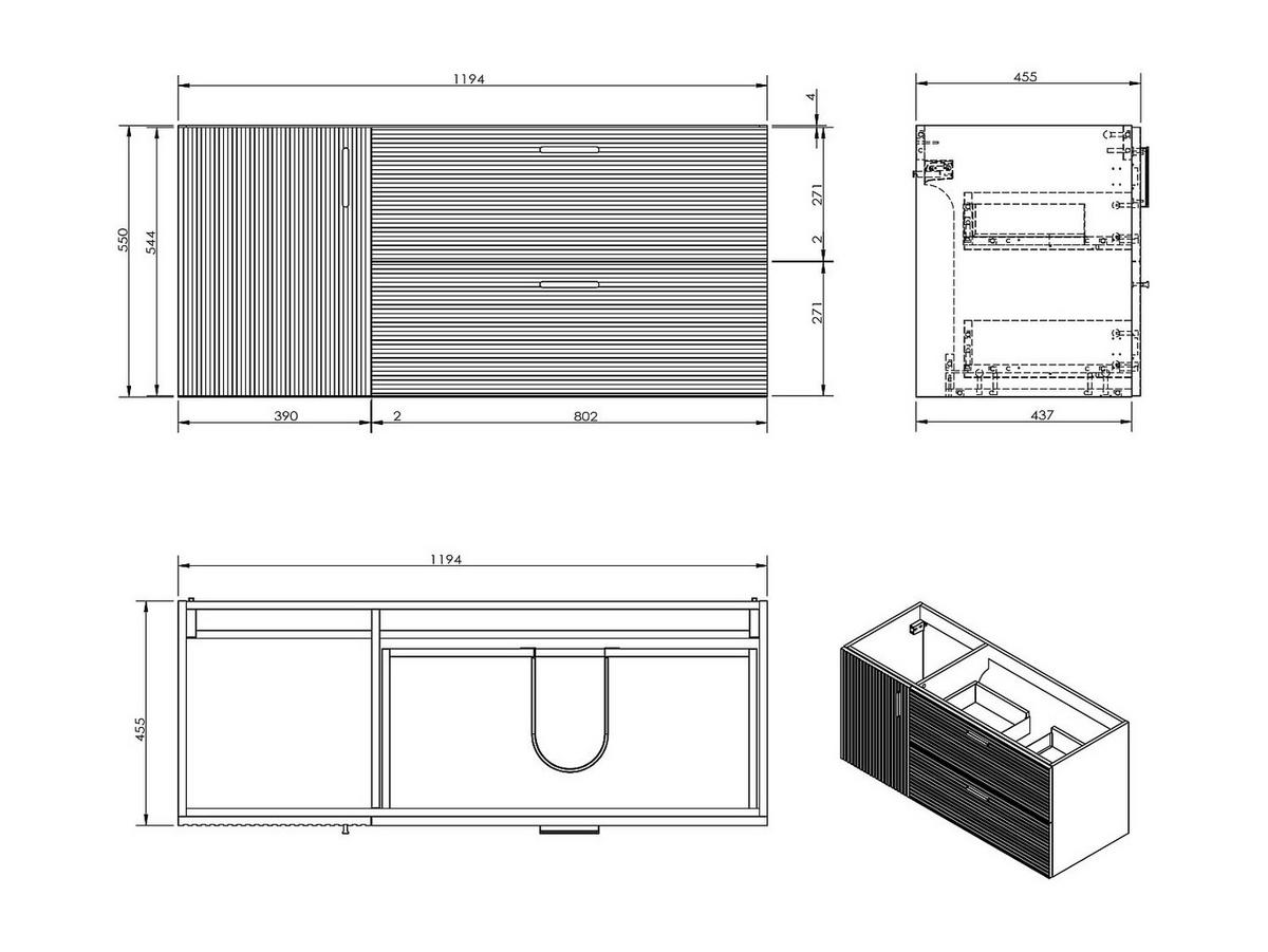WASCHBECKENUNTERSCHRANK - 120 cm x 46 cm - holz - naturfarben hell Sarone - Naturfarben, Holz (120/55/46cm) - Vente-Unique