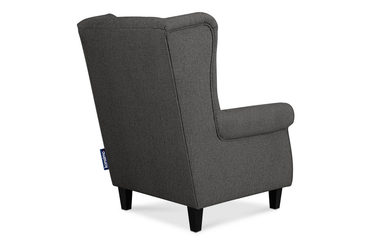 OHRENSESSEL MILES Massivholzbeine schwarz, grau - Grau, Holzwerkstoff/Buchenholz (82/105/97cm) - KONSIMO®