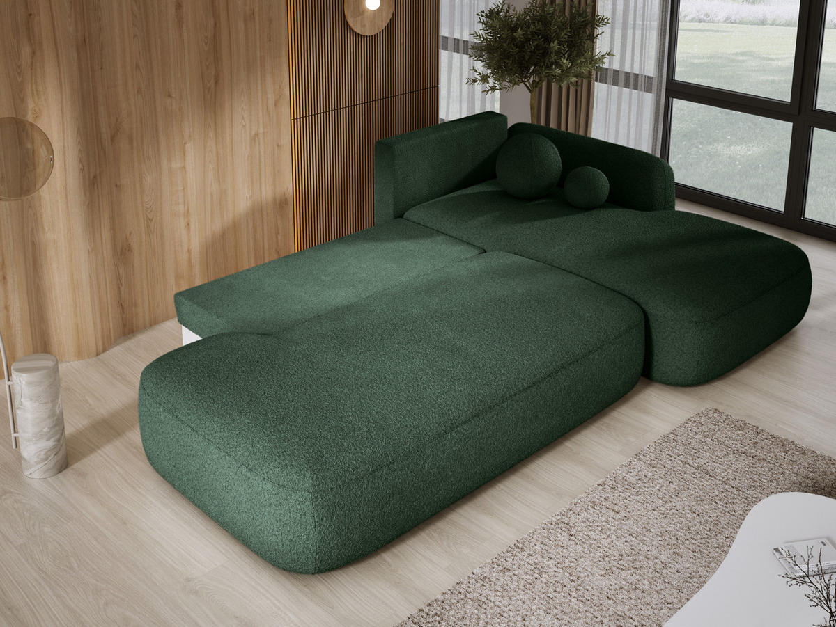 ECKSOFA BABU mit Schlaffunktion, Moderne Polsterecke für Wohnzimmer, funktionales Schlafsofa im Stoff NOW OR NEVER, 300x105x60cm rechte, grün​ - Waldgrün, Holz/Textil (300/190cm) - DomoHome