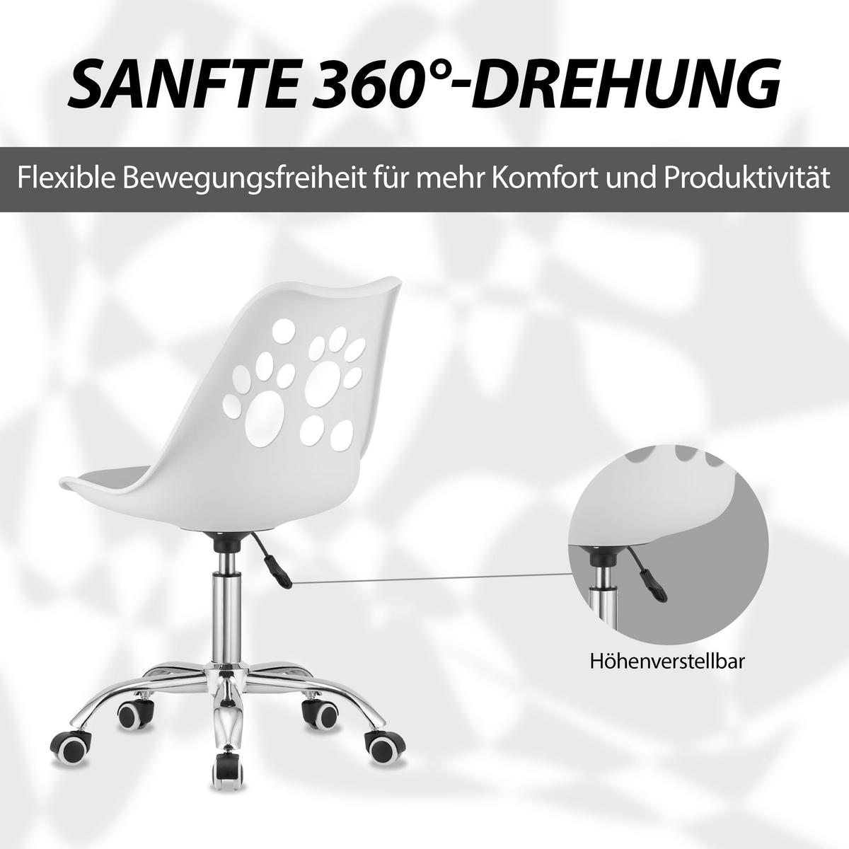BÜRODREHSTUHL Weiß/Grau, Höhenverstellbar, Rollen, Ohne Armlehnen, Ergonomisch Für Büro Und Schlafzimmer - Weiß, Textil (51/94/58cm) - Best For Home