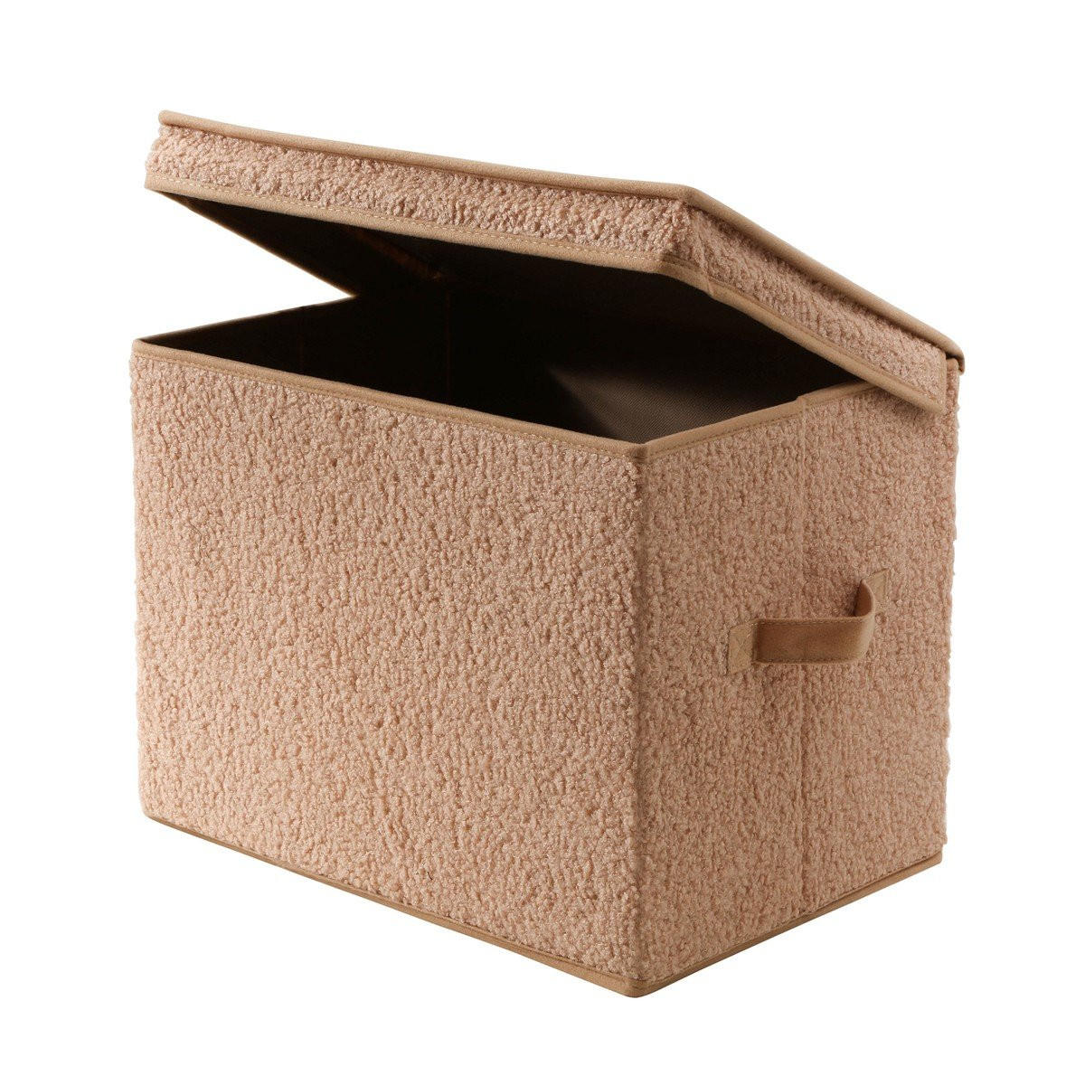 AUFBEWAHRUNGSBOX mit deckel aus bouclé-stoff in beige - 40/28/30 cm - Beige, Textil (40/28/30cm) - Calicosy