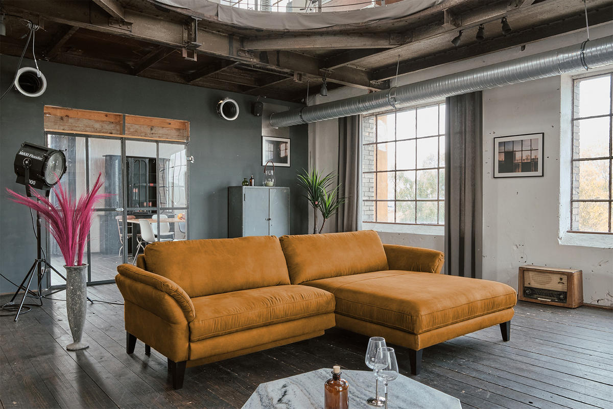 ECKSOFA MALTA Rotbraun Webstoff - Rotbraun/Cognac, Buchenholz/Textil (302/175cm) - KAWOLA