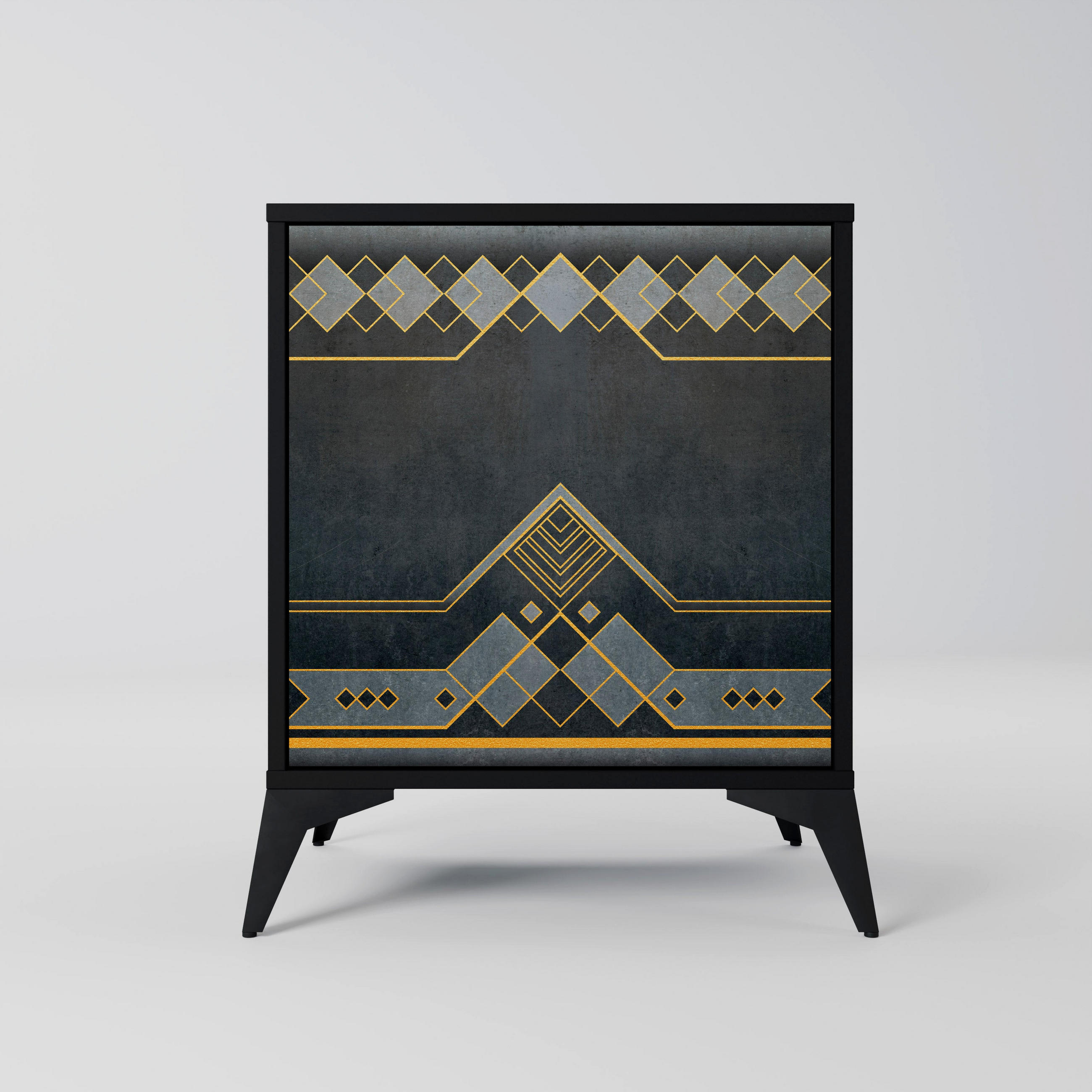 SIDEBOARD ROYAL ORDINARINESS, Schwarz, 57,5x42x70,5 cm, Schwarze Metall-Sternfüße - Multicolor/Schwarz, Holzwerkstoff/Metall (57.5/70.5/42cm) - SpaceRebels