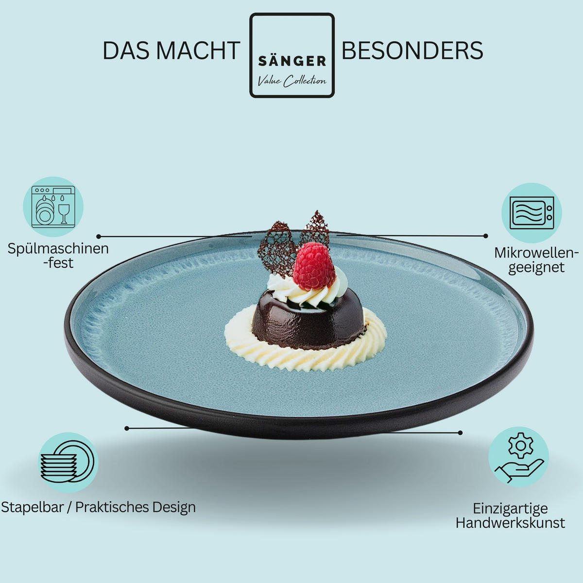 DESSERTTELLER SET GRANADA - 6 teilig aus Steingut - Blau, Stein (20.5cm) - Sänger