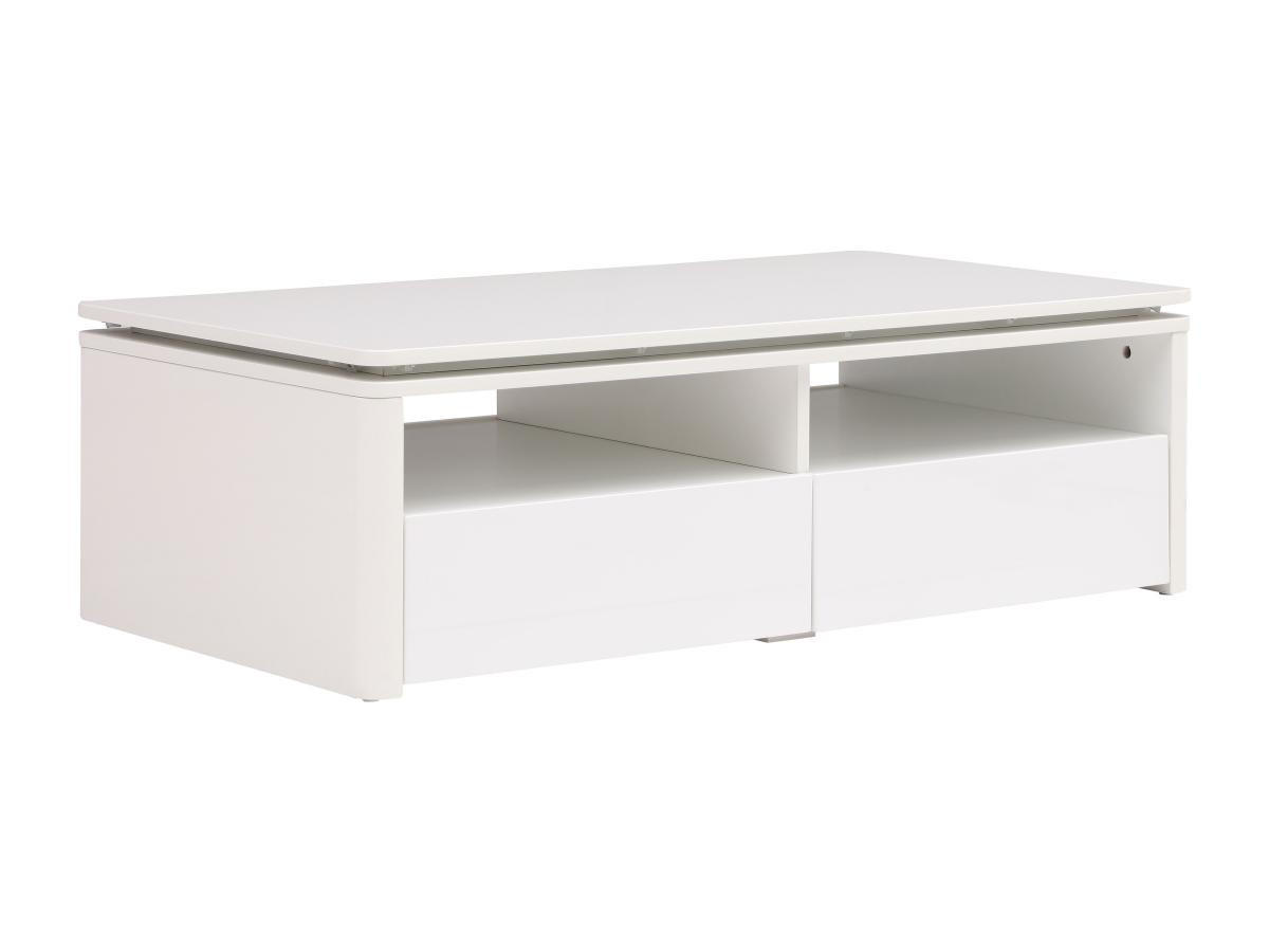 COUCHTISCH mit 2 Schubladen & 2 Ablagefächern - Mit LED-Beleuchtung - Weiß - SYLPIA - Weiß, Holz (110/60/34cm) - Vente-Unique