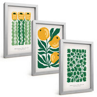 BILDER SET 3er Set - 20x30 cm Silberner Rahmen - Pflanzenmuster Blüten Blätter - Silberfarben, Kunststoff (20/30cm) - TULUP