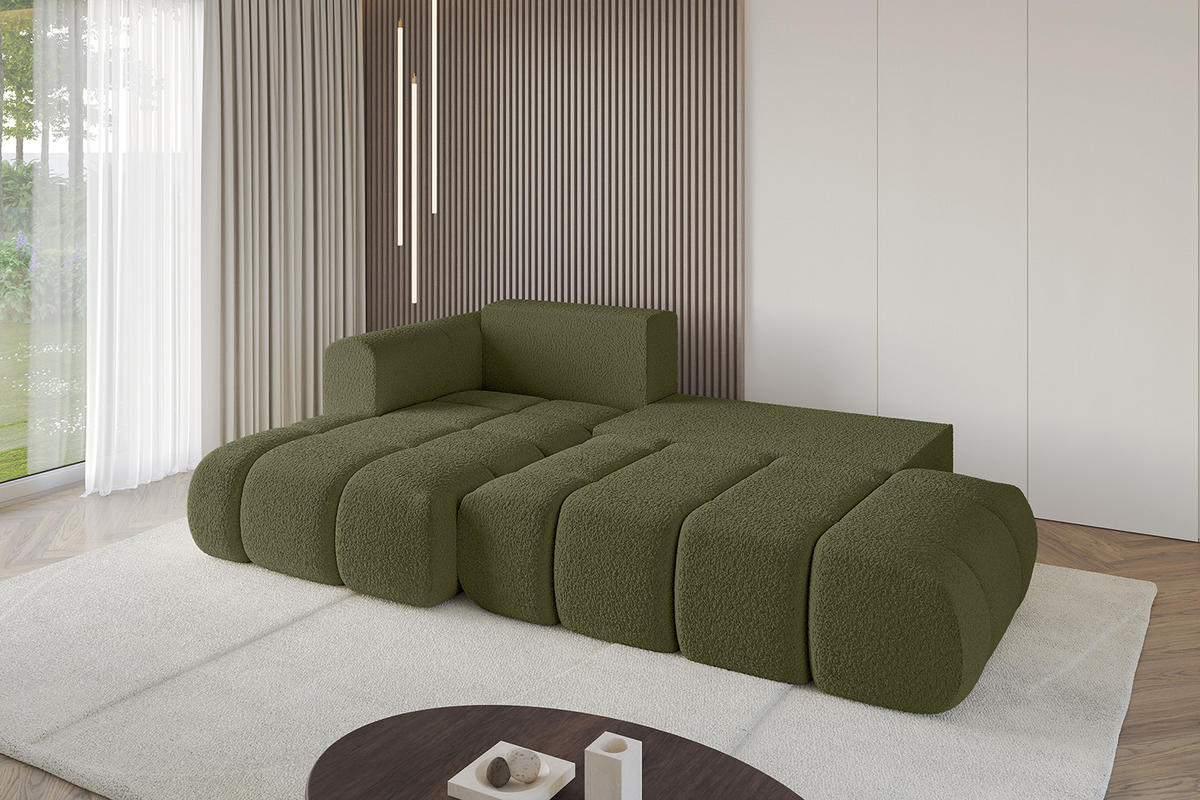 ECKSOFA Ottomane Links CLOUD-L-v1 280x185x90 Grün Bouclé - Grün, Holzwerkstoff/Kunststoff (180/289cm) - ALTDECOR