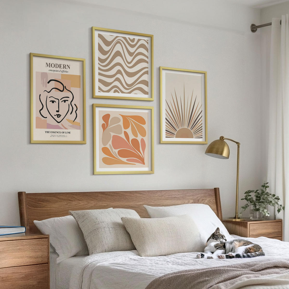 BILDER SET 4er Set - 50x50 cm & 40x60 cm Goldrahmen - Sonnen-Boho-Pastelltönen - Goldfarben, Kunststoff (50/50cm) - TULUP