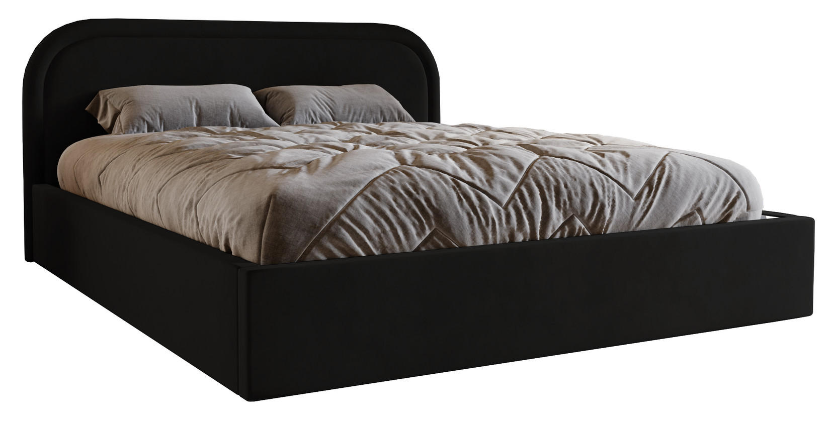 POLSTERBETT 180x200 Dune mit Bettkasten, runde Kopfteil, Samt, Schwarz - Schwarz, Holz/Textil (180/200cm) - Emporius