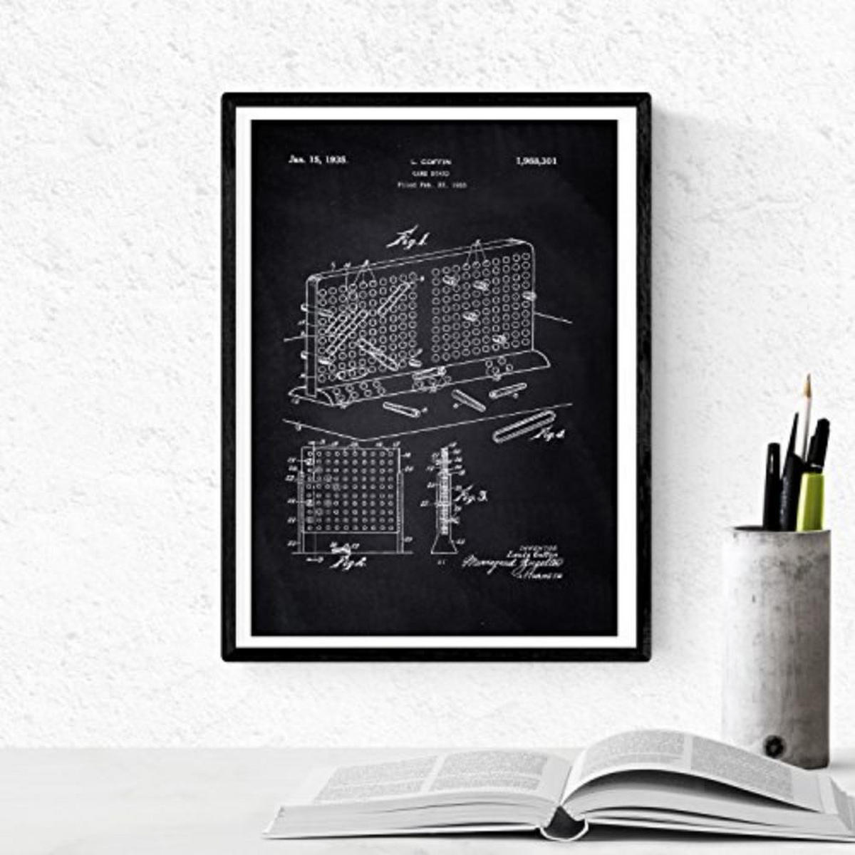 POSTER Set mit 4 Schwarz Patenten SPIELPLATZ A4 Schwarzer Rahmen - Schwarz, Papier (29.7/3cm) - Nacnic