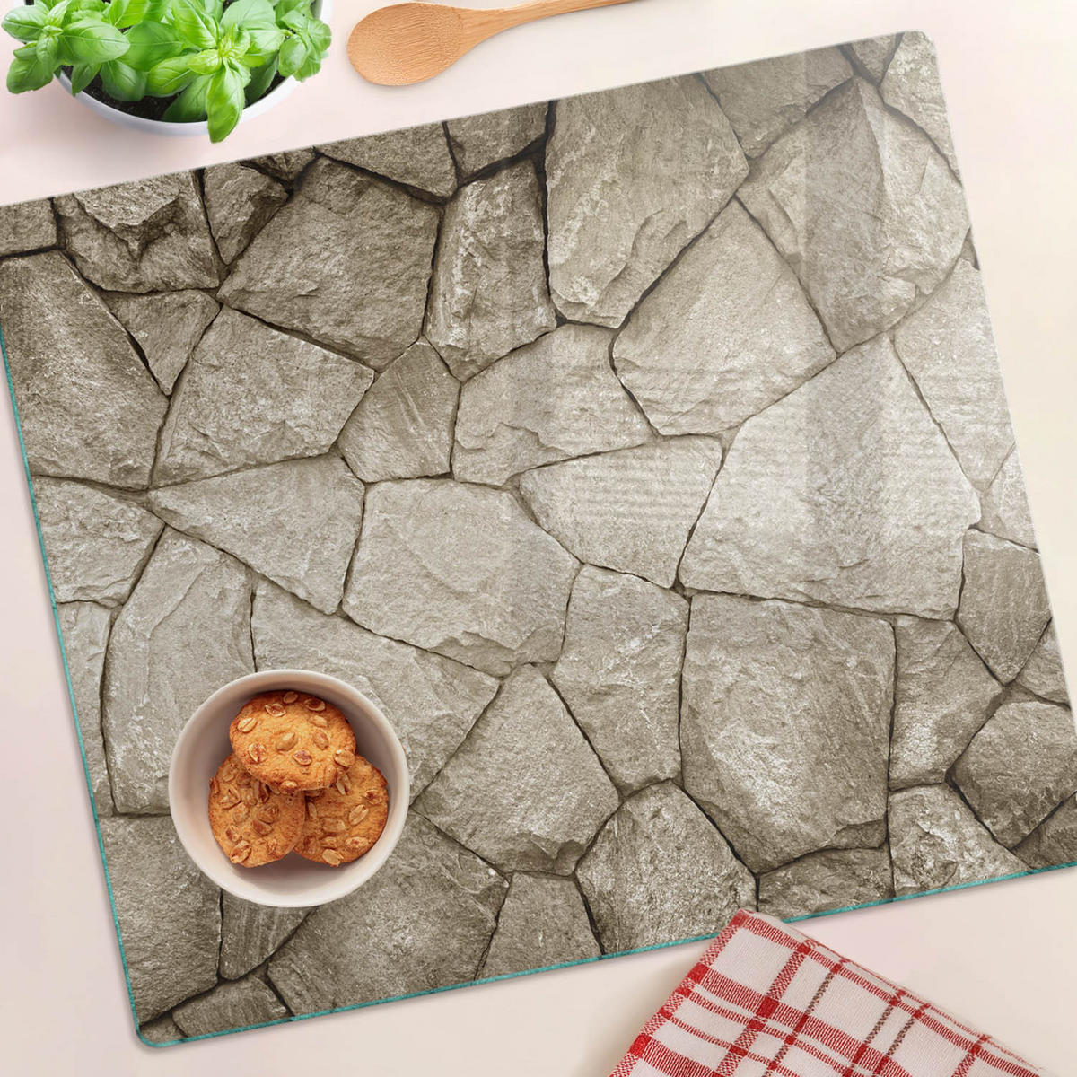 GLASPLATTE 60x52 cm Steinmauer - Beige, Glas (60/0.4/52cm) - TULUP