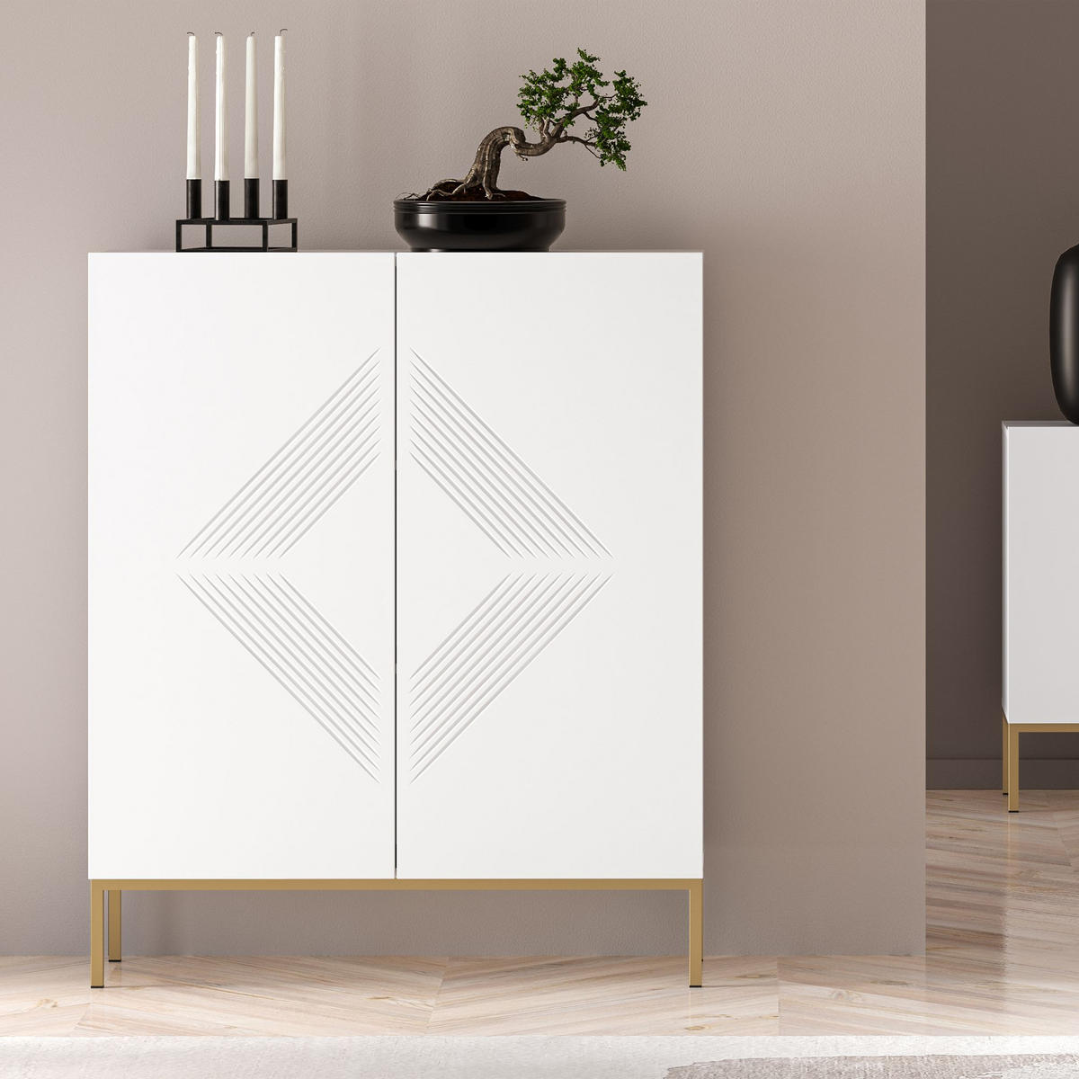 KOMMODE NEBRO,Weiß/Goldfarben - Goldfarben/Weiß, Holzwerkstoff (100/120/37cm) - KONSIMO®