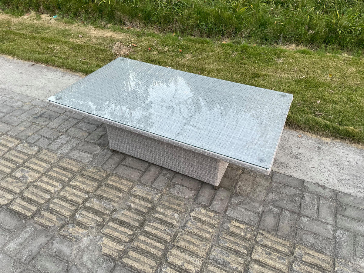 GARTENSOFA SET mit höhenverstellbarer Tisch Polyrattan Helles Grau 5-Sitzer - Hellgrau, Metall - Fimous