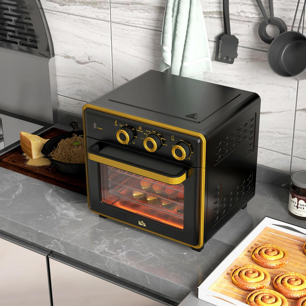 MINIBACKOFEN 20L 1400W Elektrobackofen mit 3 Einschubpositionen, Temperatur 90-230°C, 60 Min. Timer, Schwarz - Schwarz, Metall (36/34.5/37.7cm) - Beaface