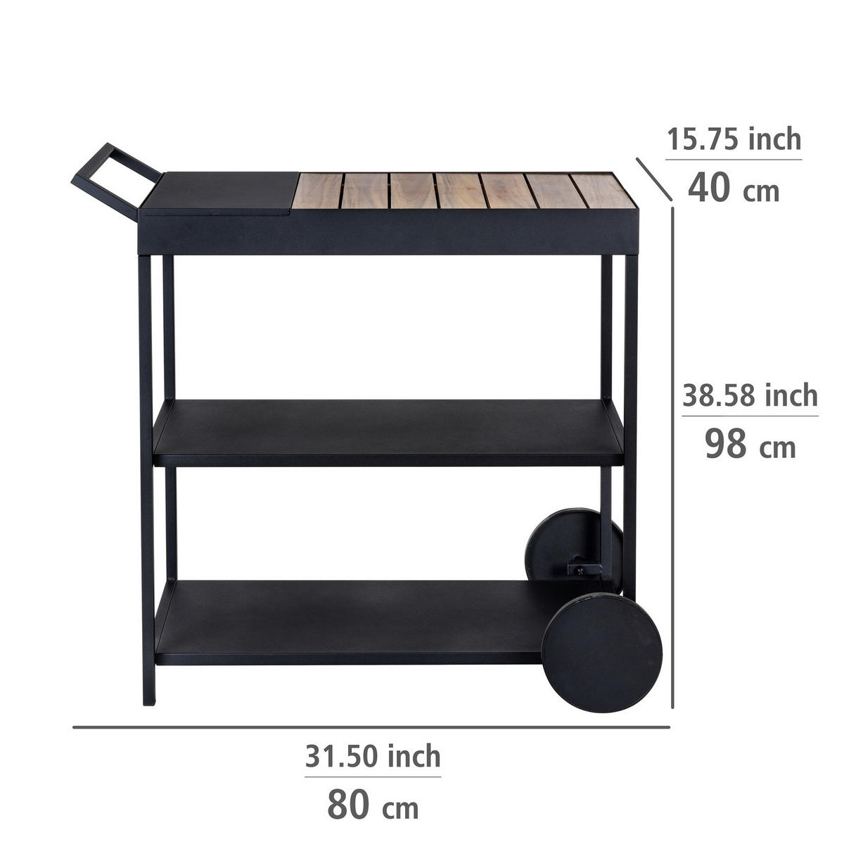 SERVIERWAGEN aus Metall und Akazienholz Miro Schwarz 80/40/98 cm - Schwarz, Metall (40/98/80cm) - Wenko