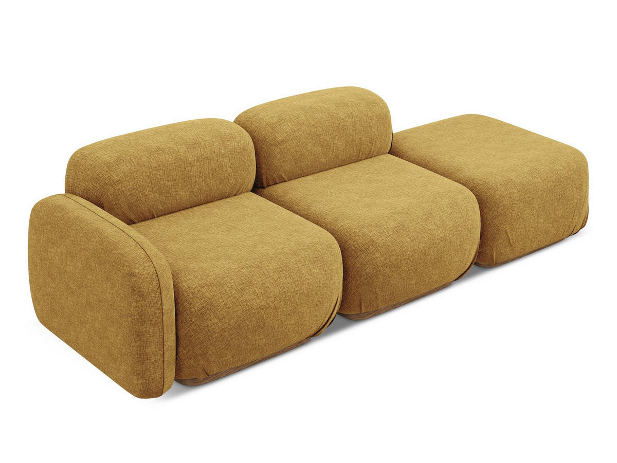 3-SITZER SOFA Rechts Chenille Stoff Gelb - Currygelb/Gelb, Holz/Textil (258/73/95cm) - Makamii