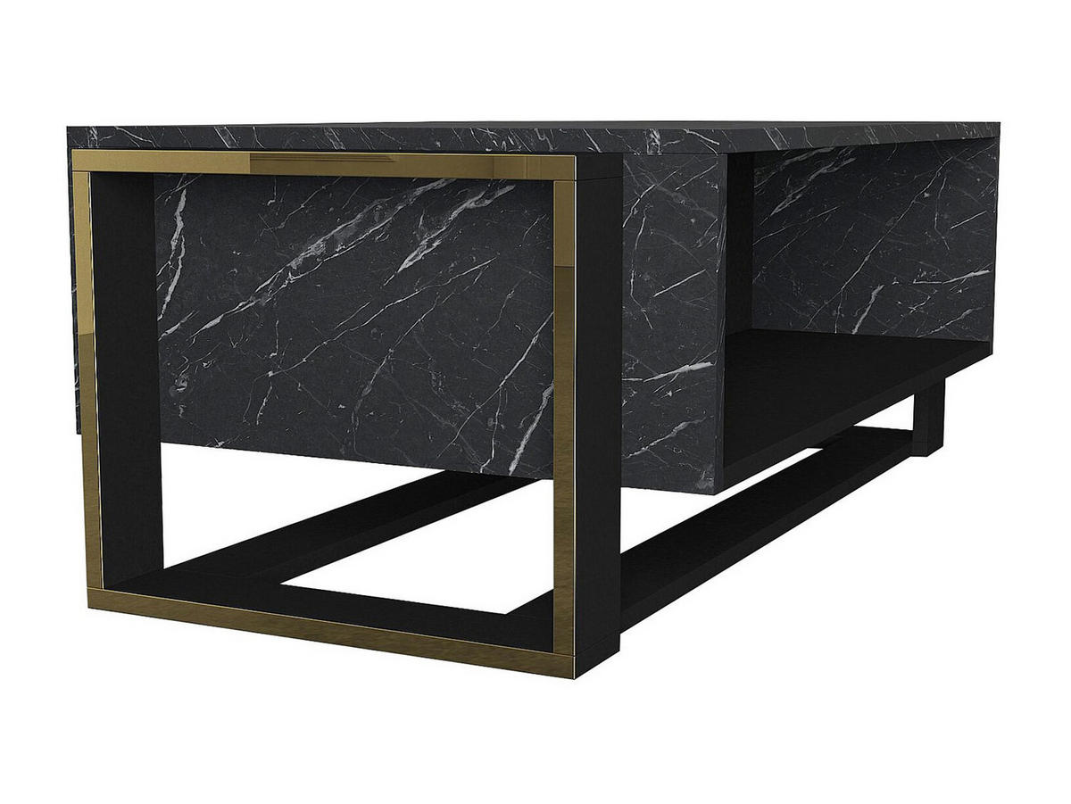 COUCHTISCH mit 1 Ablage - schwarze Marmor-Optik & goldfarben - COMEBI - Schwarz, Holz (106.4/60/40.4cm) - Vente-Unique