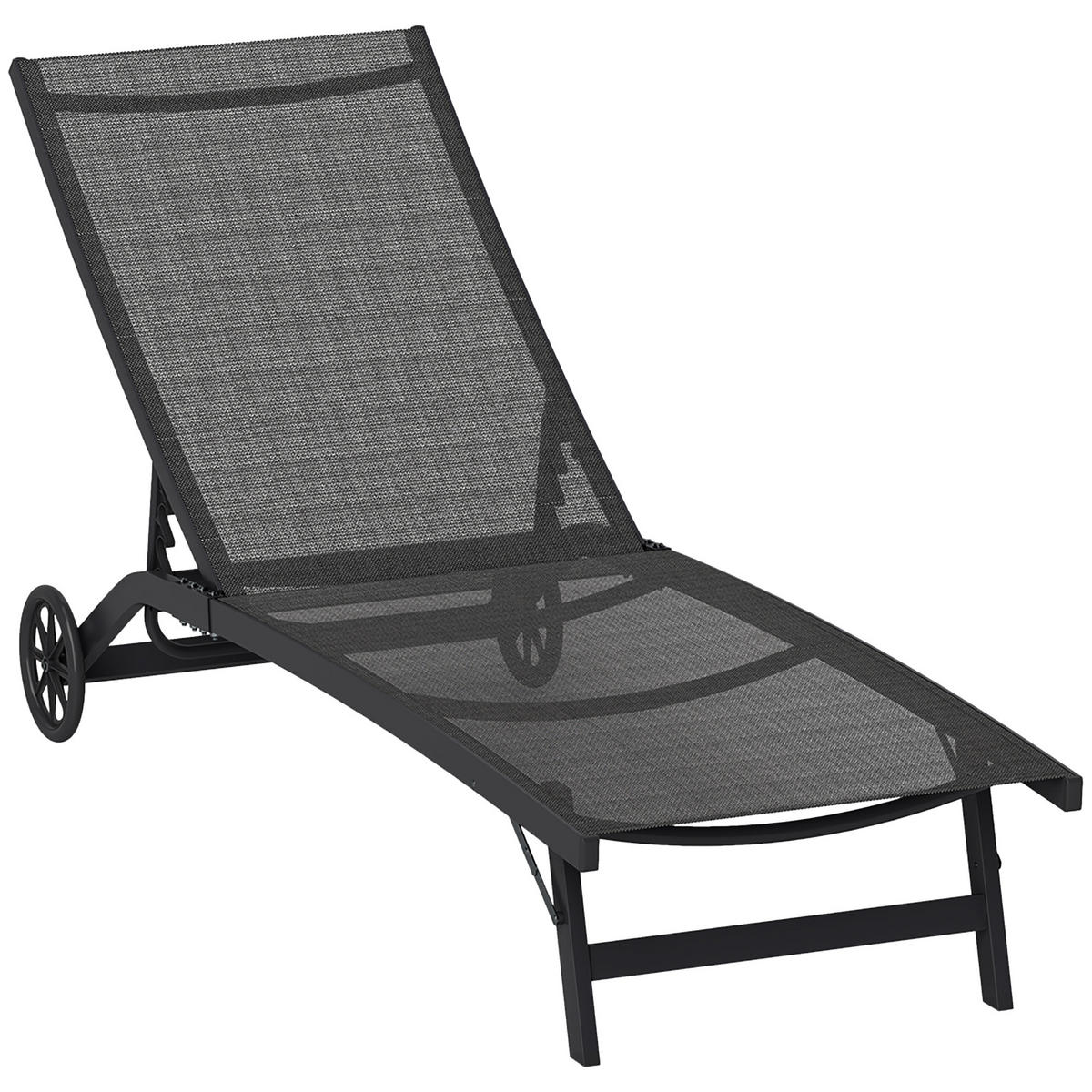 SONNENLIEGE mit Rollen - Schwarz, Metall (165/102/66cm) - Outsunny