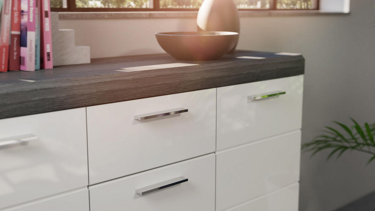 KOMMODE SCOUT (B/H/T: ca. 165/85/37 cm) in Rauchsilber Nachbildung/weiß hochglanz - Silberfarben, Holzwerkstoff (165/85/37cm)