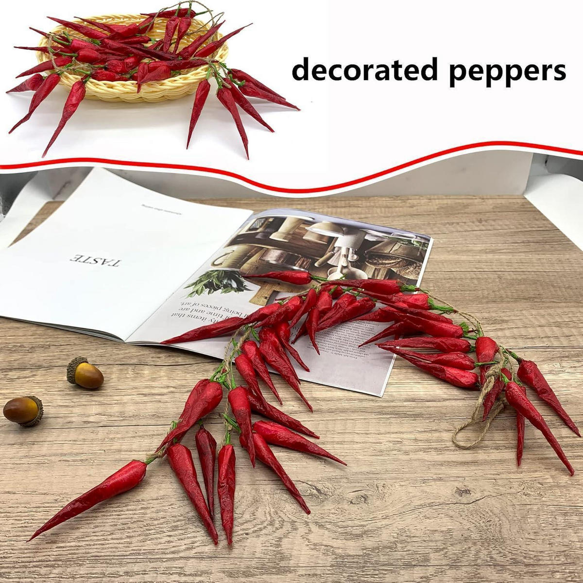 DEKORATION Zopf künstliche Chilis rot - Rot, Kunststoff (52cm)