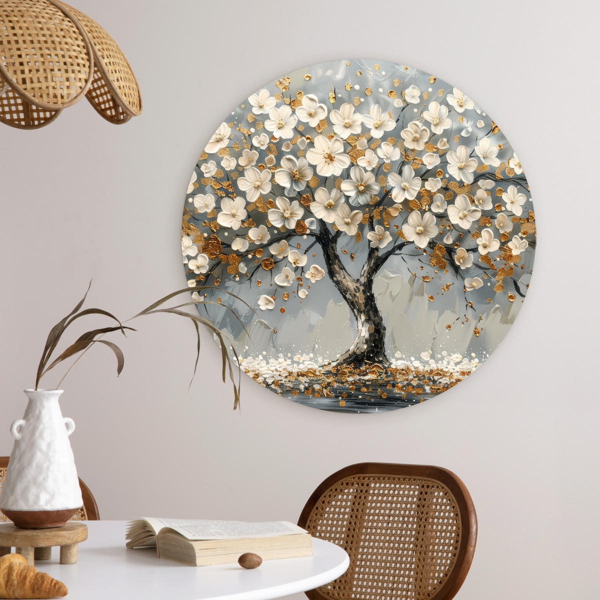 WANDBILD Baum - Gold - Blumen - Abstrakt - Kunst 60x60 cm - Goldfarben, Kunststoff (60/60cm) - MuchoWow