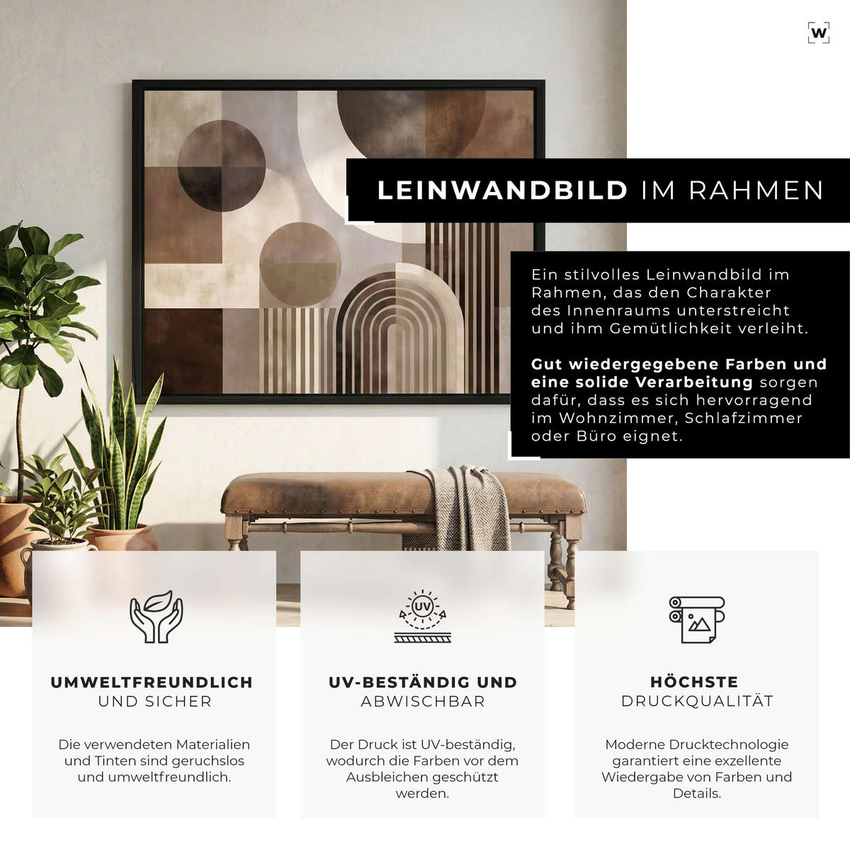 BILDER mit Rahmen Abstrakt Boho Beige Leinwandbild Wandbild XXL 120x80 cm - Multicolor, Holzwerkstoff (120/80cm) - Wallarena