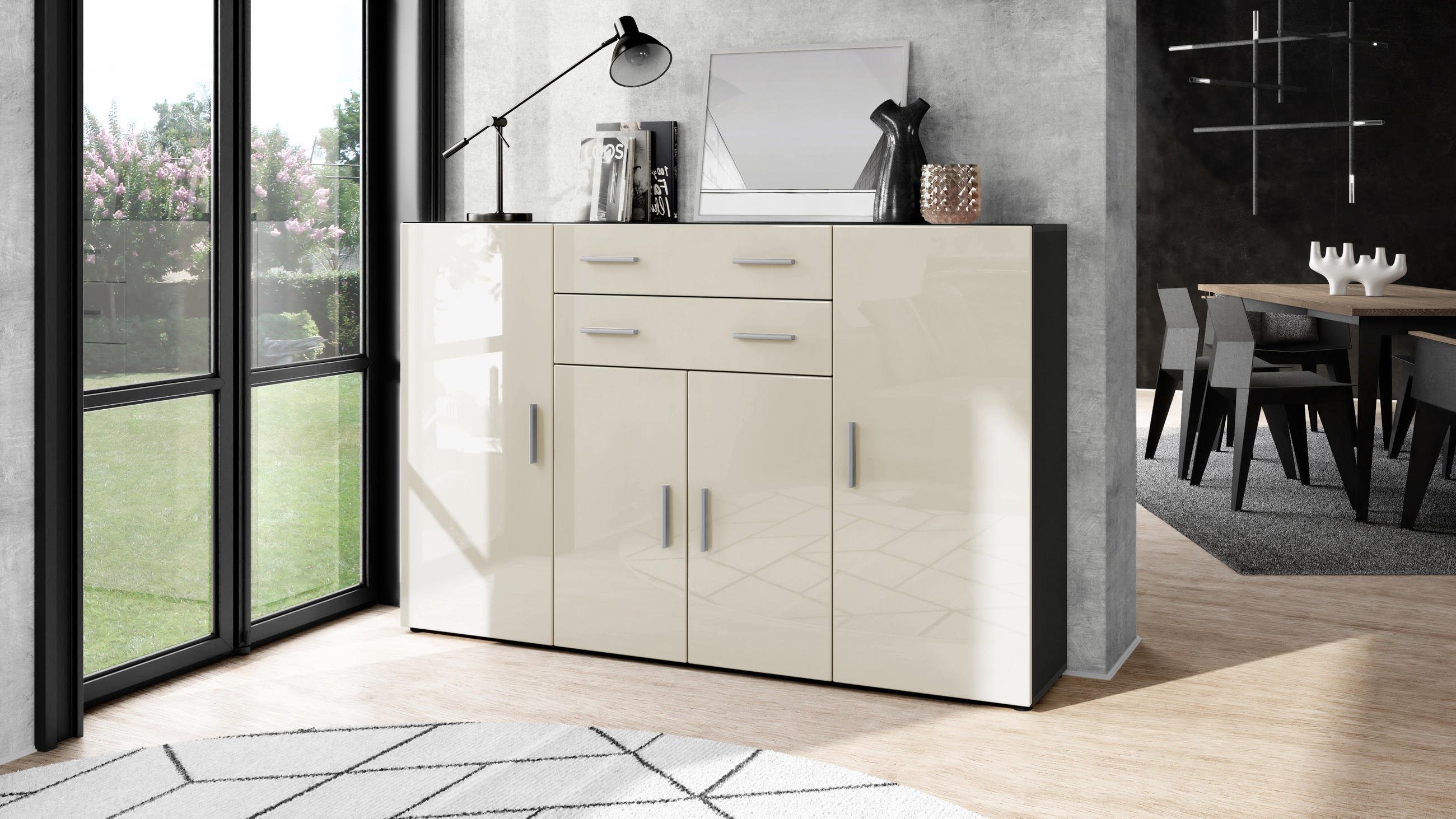 HIGHBOARD Aron Fronten in Creme Hochglanz - Creme, Holzwerkstoff (166.5/106.5/35cm) - Vladon