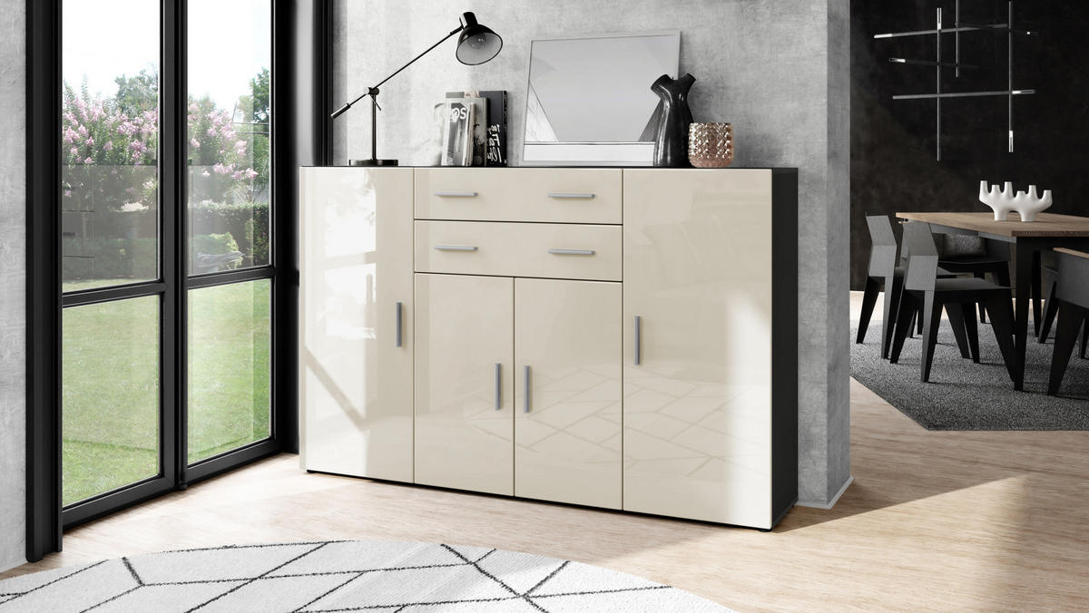 HIGHBOARD Aron Fronten in Creme Hochglanz - Creme, Holzwerkstoff (166.5/106.5/35cm) - Vladon