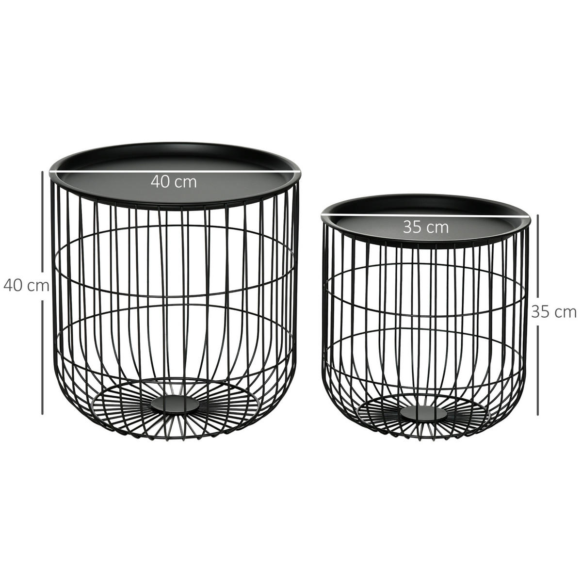 COUCHTISCH-SET aus Stahl Schwarz 40x40x40 cm und 35x35 cm mit abnehmbarer Ablage - Schwarz, Metall (40/40/40cm) - IVMEU