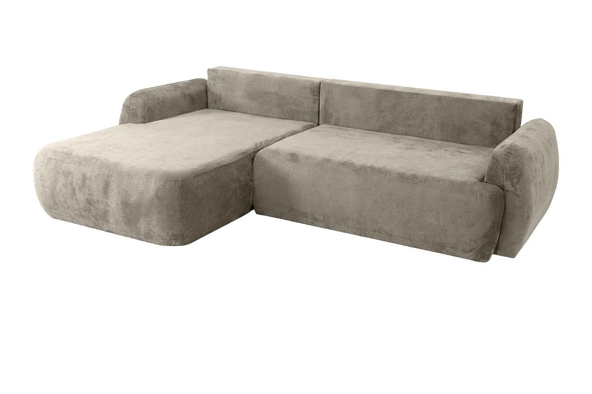ECKSOFA Mit Schlaffunktion Und Bettkasten, Chenille-Stoff Perfecto, Beige, Links, HELA II - Beige, Holz (280/184cm) - Kaiser Möbel