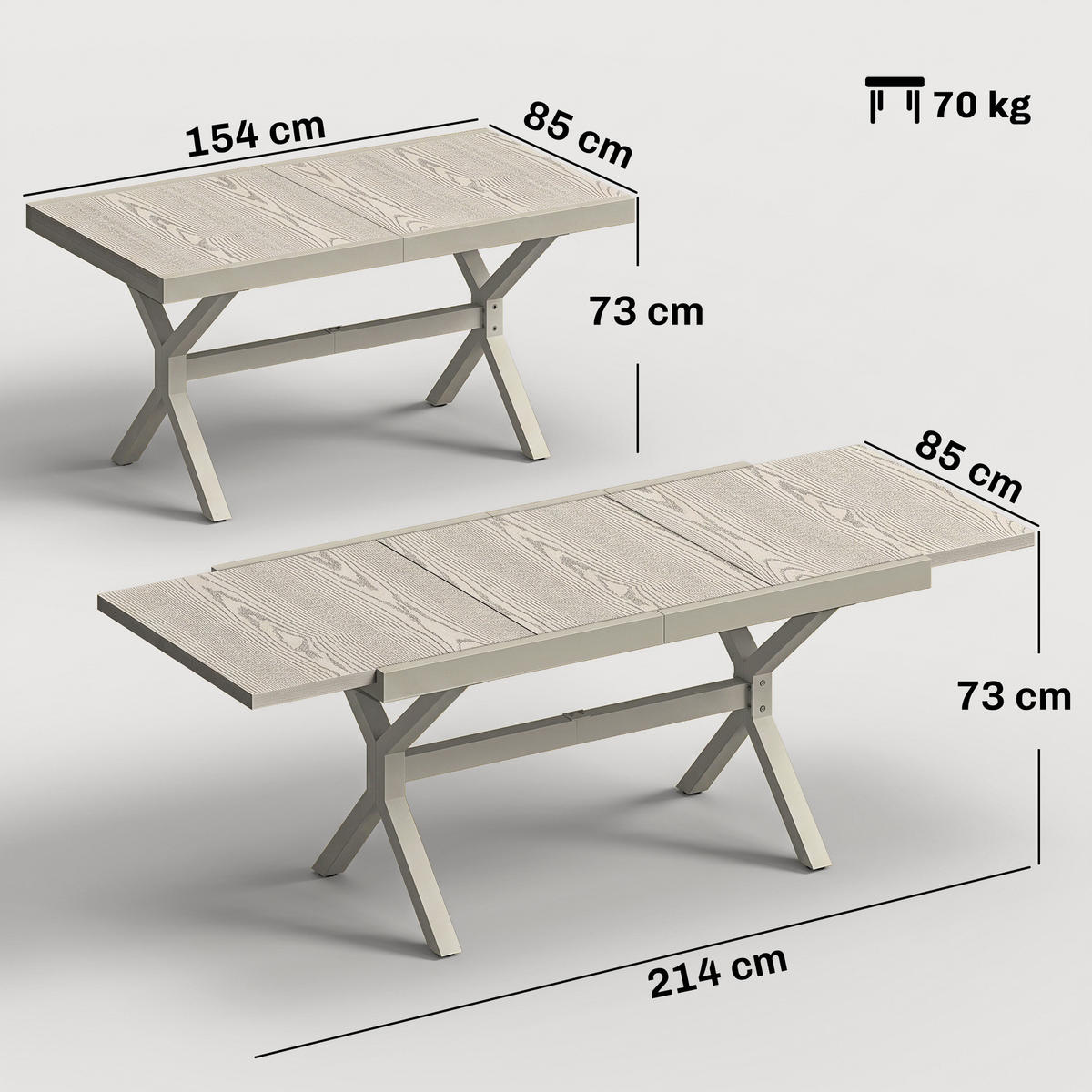 GARTENTISCH,SILBERGRAU,1 Stück - Grau, Naturmaterialien (214/85/73cm) - GiPP