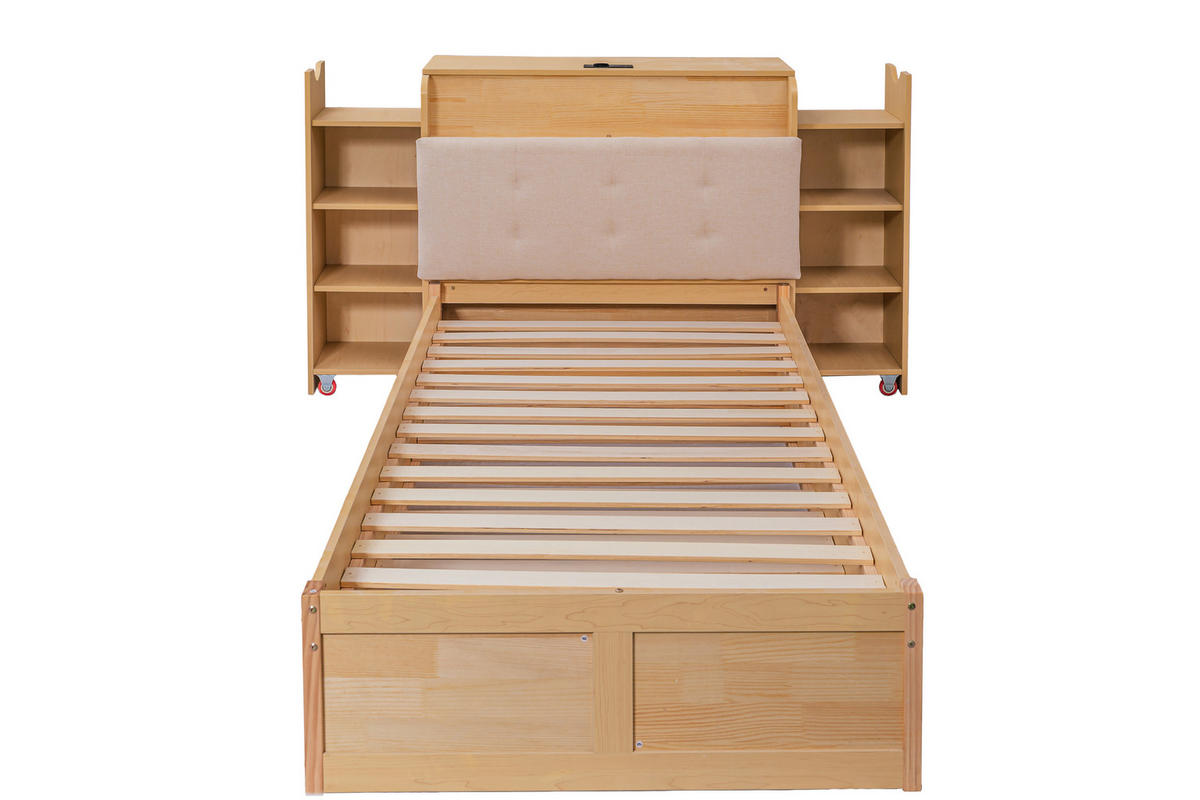 BETT mit Ausziehbett 90x200 cm Holzwerkstoff Natur - Braun, Holz (90/200cm) - Meubliv