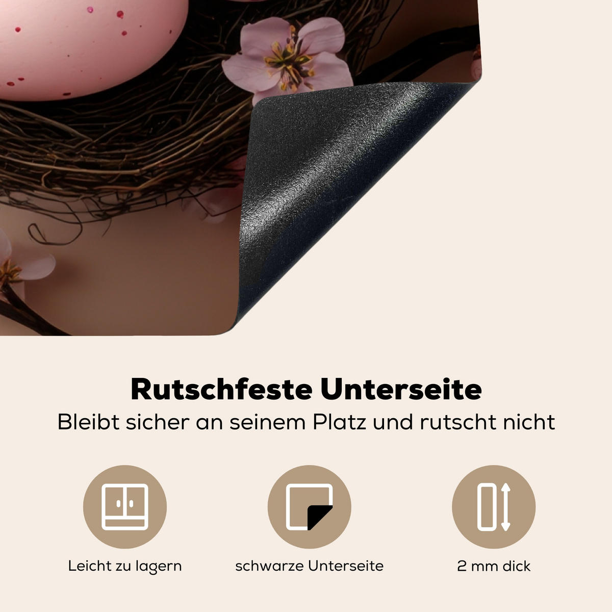 HERDABDECKPLATTE Rosa - Blüten - Eier Induktionsmatte 78x78 cm - Hellrosa, Kunststoff (78/78/0.2cm) - MuchoWow