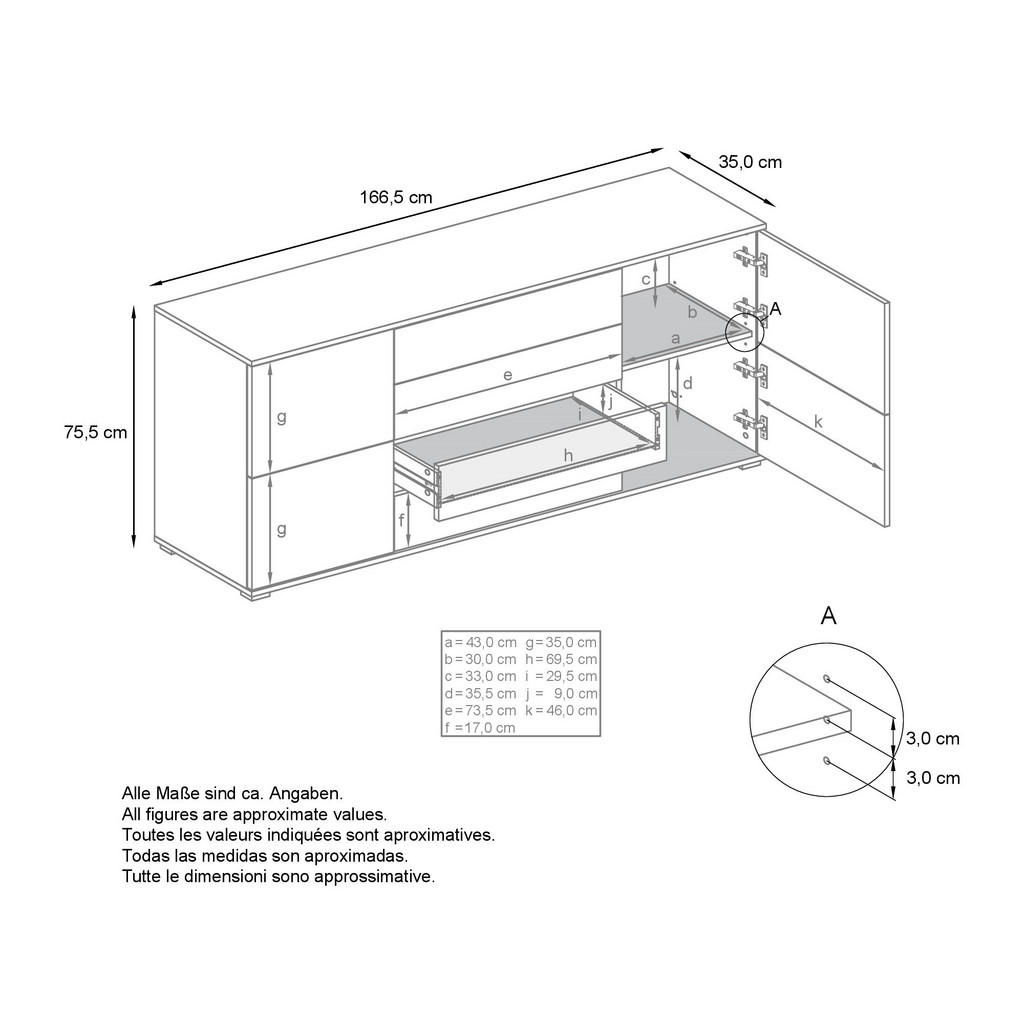 Thumbnail - Vladon Sideboard, Eiche, Holzwerkstoff, 166.5x75.5x35 cm, Wohnzimmer, Kommoden & Sideboards, Sideboards