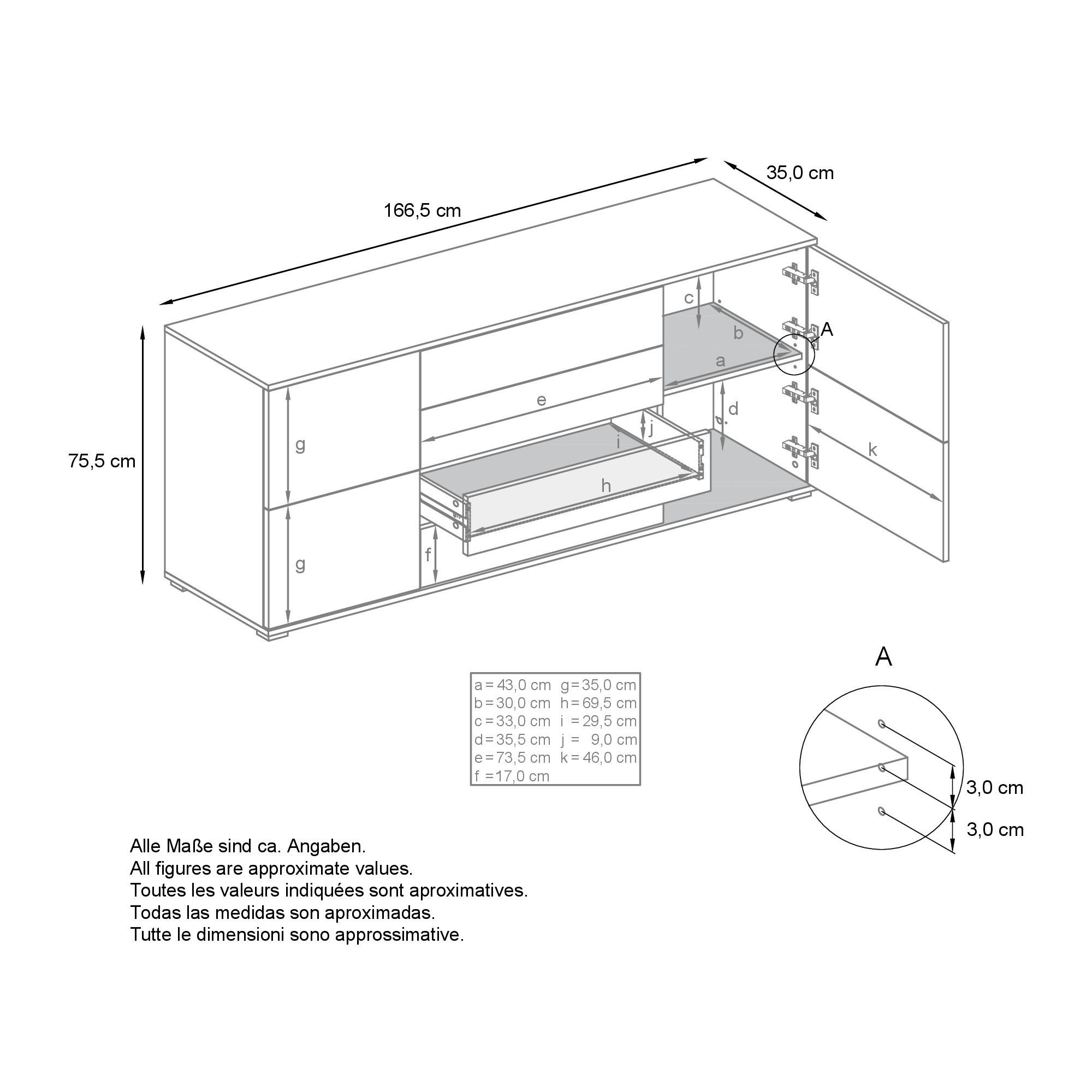 Thumbnail - Vladon Sideboard, Schwarz, Holzwerkstoff, 166.5x75.5x35 cm, Wohnzimmer, Kommoden & Sideboards, Sideboards